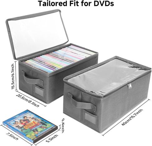 DVD Storage Box – DVD Case with Clear PVC Lid – DVD Shelf Organizer for 25 Standard DVD Cases – Foldable & Stackable Media Storage Solution – 4Pack(Gray) in Kuwait