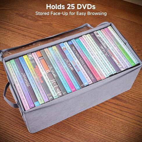 DVD Storage Box – DVD Case with Clear PVC Lid – DVD Shelf Organizer for 25 Standard DVD Cases – Foldable & Stackable Media Storage Solution – 4Pack(Gray) in Kuwait