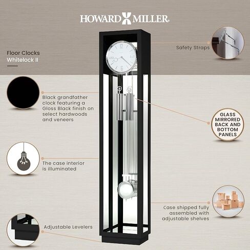 Howard Miller Whitelock II Clofer Clock ، تصميم مستطيل مستطيل مضيء ، Door Glass Door & Black Hinf in Kuwait