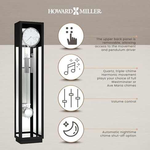 Howard Miller Whitelock II Clofer Clock ، تصميم مستطيل مستطيل مضيء ، Door Glass Door & Black Hinf in Kuwait