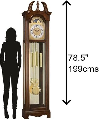 Ridgeway Harper Floor Clock, Large Lyre Pendulum Grandfather Brown Clocks with Bellaire Wood Finishing for Home Decor, Office & Living Room Single-Chime Quartz Movement Swan Neck Pediment in Saudi Arabia