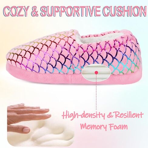 Mejormen Girls Mermaid House Slippers Plush Plush Anti-Skid Indoor Outdoor House Shoes Glitter Bedroom Slippers for Toddler Kid in Kuwait