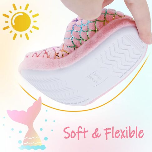 Mejormen Girls Mermaid House Slippers Plush Plush Anti-Skid Indoor Outdoor House Shoes Glitter Bedroom Slippers for Toddler Kid in Kuwait