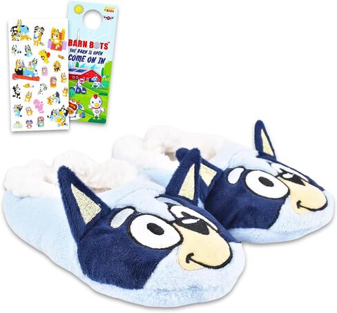 Bluey Slippers for Kids - Bundle with 1 Pair of Plush Snuggle Toe Footlet Socks with Grip Size Medium/Large Plus Stickers, and Beach Kids Door Hanger in Saudi Arabia