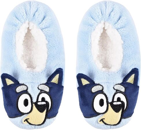 Bluey Slippers for Kids - Bundle with 1 Pair of Plush Snuggle Toe Footlet Socks with Grip Size Medium/Large Plus Stickers, and Beach Kids Door Hanger in Saudi Arabia