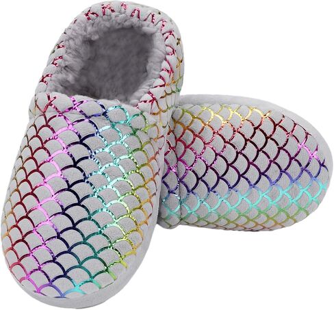 MEJORMEN Girls Mermaid House Slippers Cozy Plush Anti-Skid Indoor Outdoor House Shoes Glitter Bedroom Slippers for Toddler Kid in Saudi Arabia