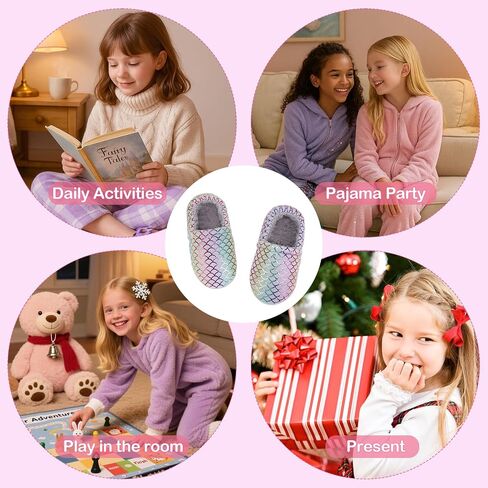 MEJORMEN Girls Mermaid House Slippers Cozy Plush Anti-Skid Indoor Outdoor House Shoes Glitter Bedroom Slippers for Toddler Kid in Saudi Arabia