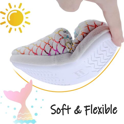 MEJORMEN Girls Mermaid House Slippers Cozy Plush Anti-Skid Indoor Outdoor House Shoes Glitter Bedroom Slippers for Toddler Kid in Saudi Arabia