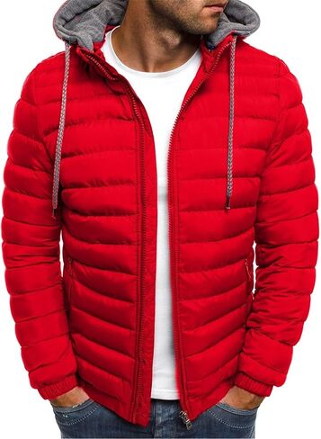 Muscularfit Men's Puffer Jackets with Hood Lightweight Full Zip Coats Winter Warm Padded Jacket Quilted Down Jacket Pockets in Saudi Arabia