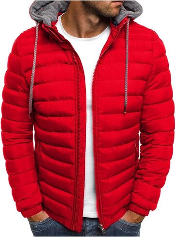 Muscularfit Men's Puffer Jackets with Hood Lightweight Full Zip Coats Winter Warm Padded Jacket Quilted Down Jacket Pockets in Saudi Arabia