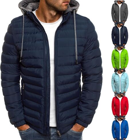 Muscularfit Men's Puffer Jackets with Hood Lightweight Full Zip Coats Winter Warm Padded Jacket Quilted Down Jacket Pockets in Saudi Arabia