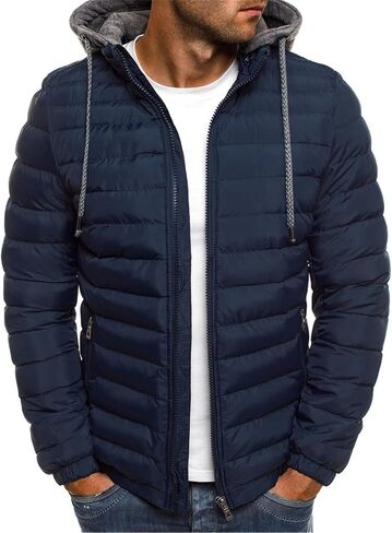 Muscularfit Men's Puffer Jackets with Hood Lightweight Full Zip Coats Winter Warm Padded Jacket Quilted Down Jacket Pockets in Saudi Arabia