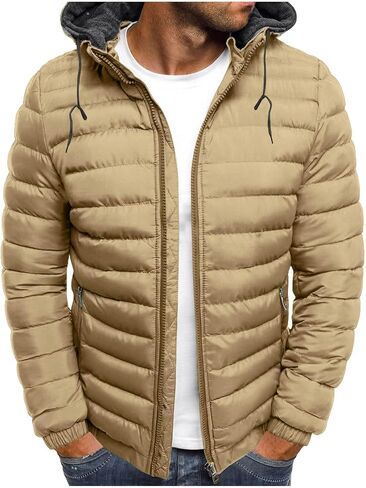 Muscularfit Men's Puffer Jackets with Hood Lightweight Full Zip Coats Winter Warm Padded Jacket Quilted Down Jacket Pockets in Saudi Arabia