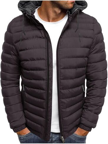 Muscularfit Men's Puffer Jackets with Hood Lightweight Full Zip Coats Winter Warm Padded Jacket Quilted Down Jacket Pockets in Saudi Arabia