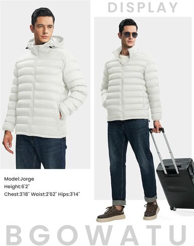 BGOWATU Men's Lightweight Water-Resistant Hooded Puffer Jacket Insulated Winter Coat with Detachable Hood for Snow Ski in Saudi Arabia