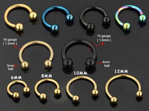 Anodized 316L Surgical Steel 16 Gauge Circular Barbell with Ball - Septum Ring - Tragus Piercing - Stainless Steel Horseshoe Body Piercing Jewelry in Saudi Arabia