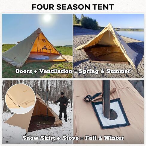 KingCamp Hot Tent with Stove Jack, 4 Season Cotton Tipi Tent for Camping, Lightweight Portable with Carry Bag, Foldable Snow Skirt, Set-up Rainfly, Glamping Hiking Backpacking, Windproof, Rainproof in Saudi Arabia