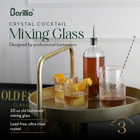 Barillio 20 Oz Crystal Cocktail Mixing Glass Set | Seamless Mixing Pitcher for Stirred Cocktail with Weighted Bottom | Old Fashioned Kit for Bartenders in Saudi Arabia