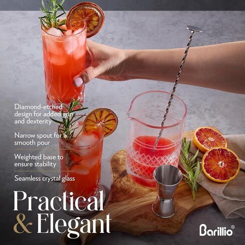 Barillio 20 Oz Crystal Cocktail Mixing Glass Set | Seamless Mixing Pitcher for Stirred Cocktail with Weighted Bottom | Old Fashioned Kit for Bartenders in Saudi Arabia