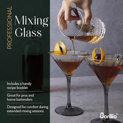 Barillio 20 Oz Crystal Cocktail Mixing Glass Set | Seamless Mixing Pitcher for Stirred Cocktail with Weighted Bottom | Old Fashioned Kit for Bartenders in Saudi Arabia
