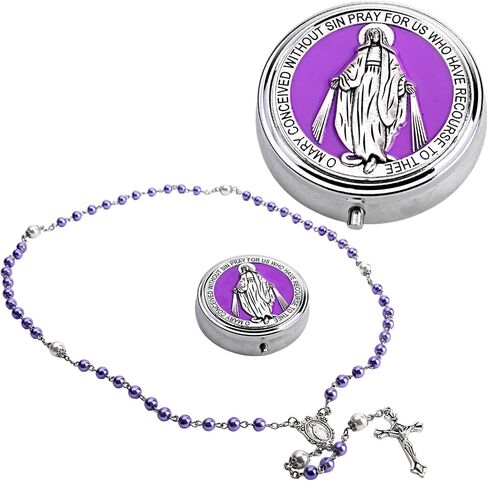Catholic Pearl Cross Rosary Necklace — Ideal for Baptism, Prayer, Devotion — 6mm Glass Beads & 8mm Our Father Beads w/Caps, Miraculous Jewelry Box – Perfect Religious Gift for Women, Men in Saudi Arabia