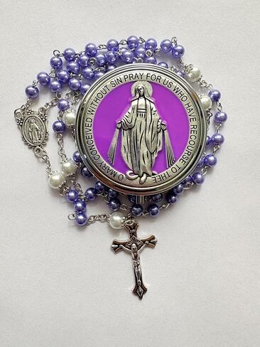 Catholic Pearl Cross Rosary Necklace — Ideal for Baptism, Prayer, Devotion — 6mm Glass Beads & 8mm Our Father Beads w/Caps, Miraculous Jewelry Box – Perfect Religious Gift for Women, Men in Saudi Arabia