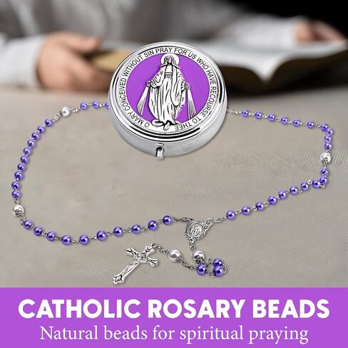 Catholic Pearl Cross Rosary Necklace — Ideal for Baptism, Prayer, Devotion — 6mm Glass Beads & 8mm Our Father Beads w/Caps, Miraculous Jewelry Box – Perfect Religious Gift for Women, Men in Saudi Arabia