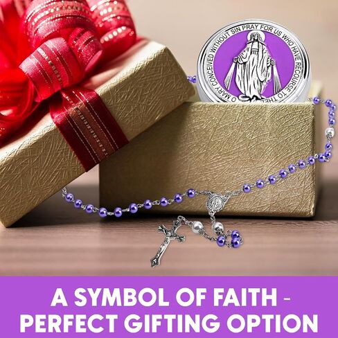 Catholic Pearl Cross Rosary Necklace — Ideal for Baptism, Prayer, Devotion — 6mm Glass Beads & 8mm Our Father Beads w/Caps, Miraculous Jewelry Box – Perfect Religious Gift for Women, Men in Saudi Arabia