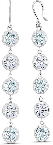 GEM Stone King 7.70 CTTW Sky Blue Aquamarine و White Moissanite 5-Stone Long Lond Serner Drop Drange Accoring for Women | 925 الفضة الاسترليني | جولة 6mm in Saudi Arabia