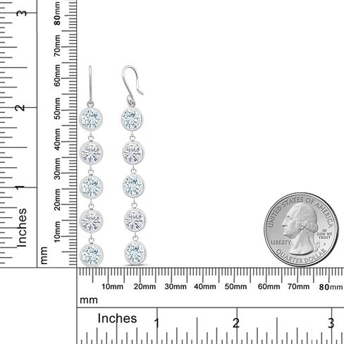 GEM Stone King 7.70 CTTW Sky Blue Aquamarine و White Moissanite 5-Stone Long Lond Serner Drop Drange Accoring for Women | 925 الفضة الاسترليني | جولة 6mm in Saudi Arabia