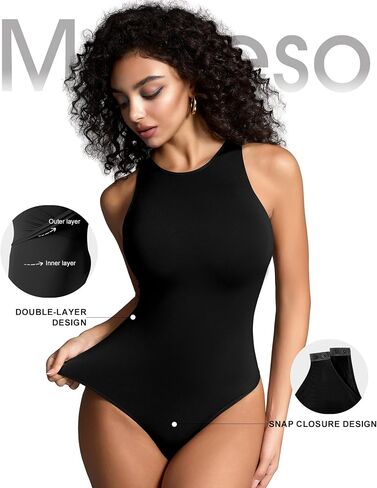Women's Crew Neck Sleeveless Bodysuit Seamless Double-Lined Stretchy Tank Top Bodysuits for Women Home Work Date Wear in Kuwait