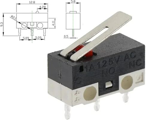 Mini SPDT Micro Limit Switch ، تصميم طرفي بالأبيض والأسود ، 3 أ ، تصنيف 125 فولت ، 20 حزمة ، نوع ذراع القوس الأسطوانة لتركيب ثنائي الفينيل متعدد الكلور (Bent Handle 1A 125V 1000PCS) in Kuwait