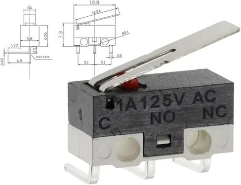 Mini SPDT Micro Limit Switch ، تصميم طرفي بالأبيض والأسود ، 3 أ ، تصنيف 125 فولت ، 20 حزمة ، نوع ذراع القوس الأسطوانة لتركيب ثنائي الفينيل متعدد الكلور (Bent Handle 1A 125V 1000PCS) in Kuwait