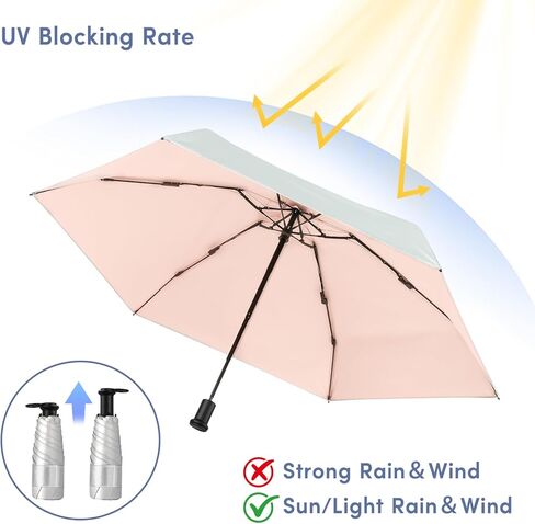 Leagera Upf 50+ Mini Smbrella للسفر - مظلة شمس قابلة للطي مدمجة للمشي في الصيف محفظة خفيفة الوزن المظلات الصغيرة للنساء الفتيات in Kuwait