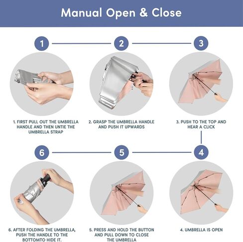 Leagera Upf 50+ Mini Smbrella للسفر - مظلة شمس قابلة للطي مدمجة للمشي في الصيف محفظة خفيفة الوزن المظلات الصغيرة للنساء الفتيات in Kuwait