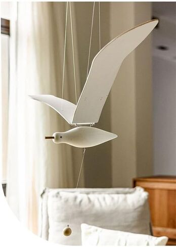 Flying Wooden Seagull Hanging for Mobile Ceiling, Soaring Seagull Decor Unique Home Artwork, for Balcony, Apartment, Creative mobiles Pendants for Baby Mobile Crib, Nursery Room（White Small Size） in Saudi Arabia