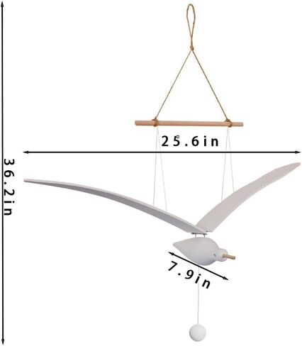 Flying Wooden Seagull Hanging for Mobile Ceiling, Soaring Seagull Decor Unique Home Artwork, for Balcony, Apartment, Creative mobiles Pendants for Baby Mobile Crib, Nursery Room（White Small Size） in Saudi Arabia