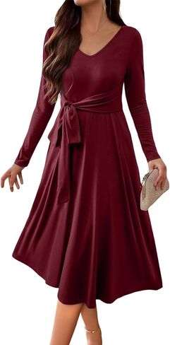 Blencot Long Sleeve V الرقبة غير الرسمية متماسكة مطوية فستان أمومة الشتاء in Kuwait