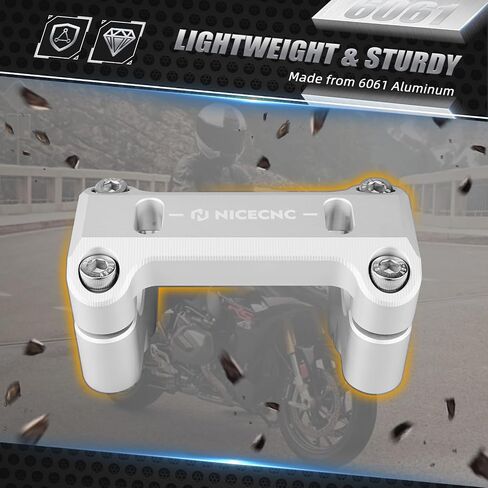 NICECNC Handlebar High Pad Handlebar Heightening Device Handlebar Riser Compatible with BMW R1200GS 2013-2018, R1200GS Adventure 2014-2018, R1250GS, R1250GS Adventure, CNC-machined, Aluminum, Silver in Saudi Arabia