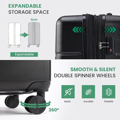 مجموعات الأمتعة المؤلفة من 3 قطع من INFINIPOWER ، الأمتعة الصلبة المحمولة ، حقيبة متداول قابلة للتوسيع قابلة للتوسيع مع عجلات مزدوجة الدوار وقفل TSA ، الأسود in Kuwait