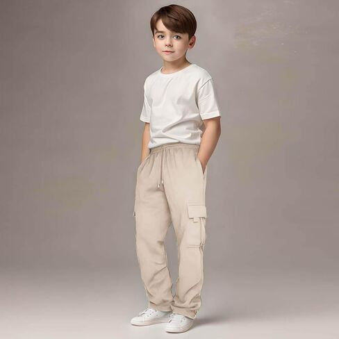 Boys Cargo Sweatpants Drawstring Joggers Baggy Tactical Pants Wide Leg Workout Pants Athletic Trousers with Pockets in Saudi Arabia