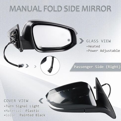 الطاقة الجانبية اليمنى من المنظر الجانبي المدفأة مرآة مرآة متوافق مع تويوتا هايلاندر 2014-2019 يحل محل 87910-0E140 إلى 1321317 (6pins) in Kuwait