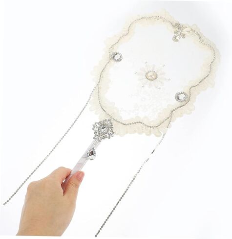 Ciieeo Elegant Wedding Lace Fan Handmade Flower Embroidery Fan for Women for Summer in Saudi Arabia