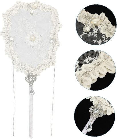 Ciieeo Elegant Wedding Lace Fan Handmade Flower Embroidery Fan for Women for Summer in Saudi Arabia