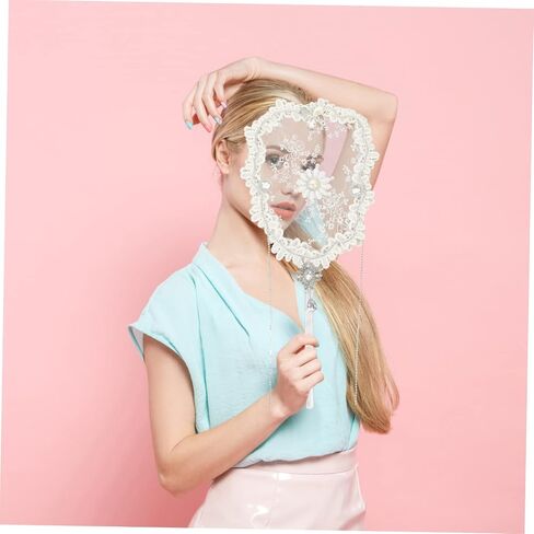 Ciieeo Elegant Wedding Lace Fan Handmade Flower Embroidery Fan for Women for Summer in Saudi Arabia