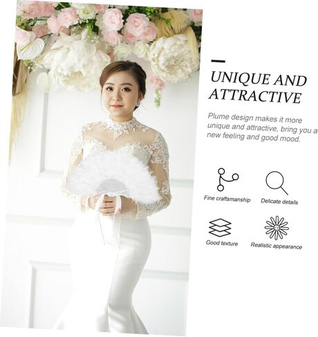 Ciieeo Wedding Plume Fan للعرائس الفريدة من المعجبين باليد للعروض على المسرح وأحداث الرقص ملحق زفاف تصميم أنيقة للنساء in Saudi Arabia