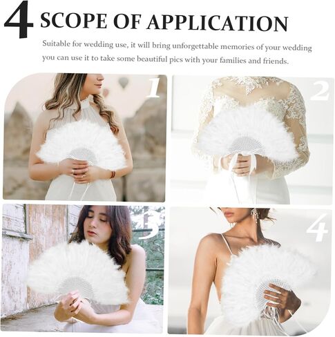 Ciieeo Wedding Plume Fan للعرائس الفريدة من المعجبين باليد للعروض على المسرح وأحداث الرقص ملحق زفاف تصميم أنيقة للنساء in Saudi Arabia