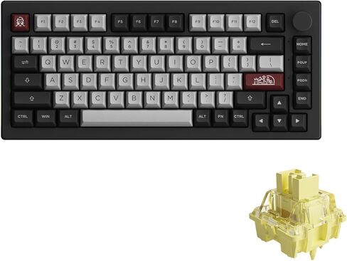 Akko 5075B Plus لوحة مفاتيح ميكانيكية 75% RGB لوحة مفاتيح ألعاب قابلة للتبديل السريع مع مقبض، لوحة مفاتيح سوداء لامعة مع PBT Double Shot ASA Profile Keycaps V3 Cream Yellow Pro in Kuwait