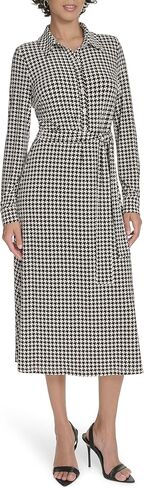 Tommy Hilfiger Women's Long Sleeves Collared Houndstooth Jersey Shirtdress in Saudi Arabia