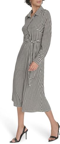 Tommy Hilfiger Women's Long Sleeves Collared Houndstooth Jersey Shirtdress in Saudi Arabia